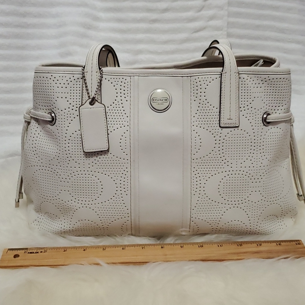 Large White leather Coach purse